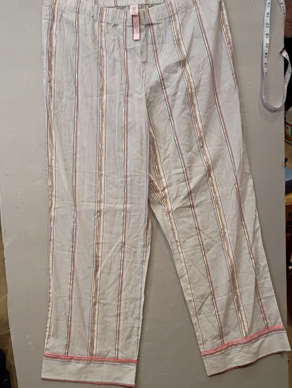 Victoria's Secret Cream Striped Women's NWT Pants with Pink & Gold Trim
